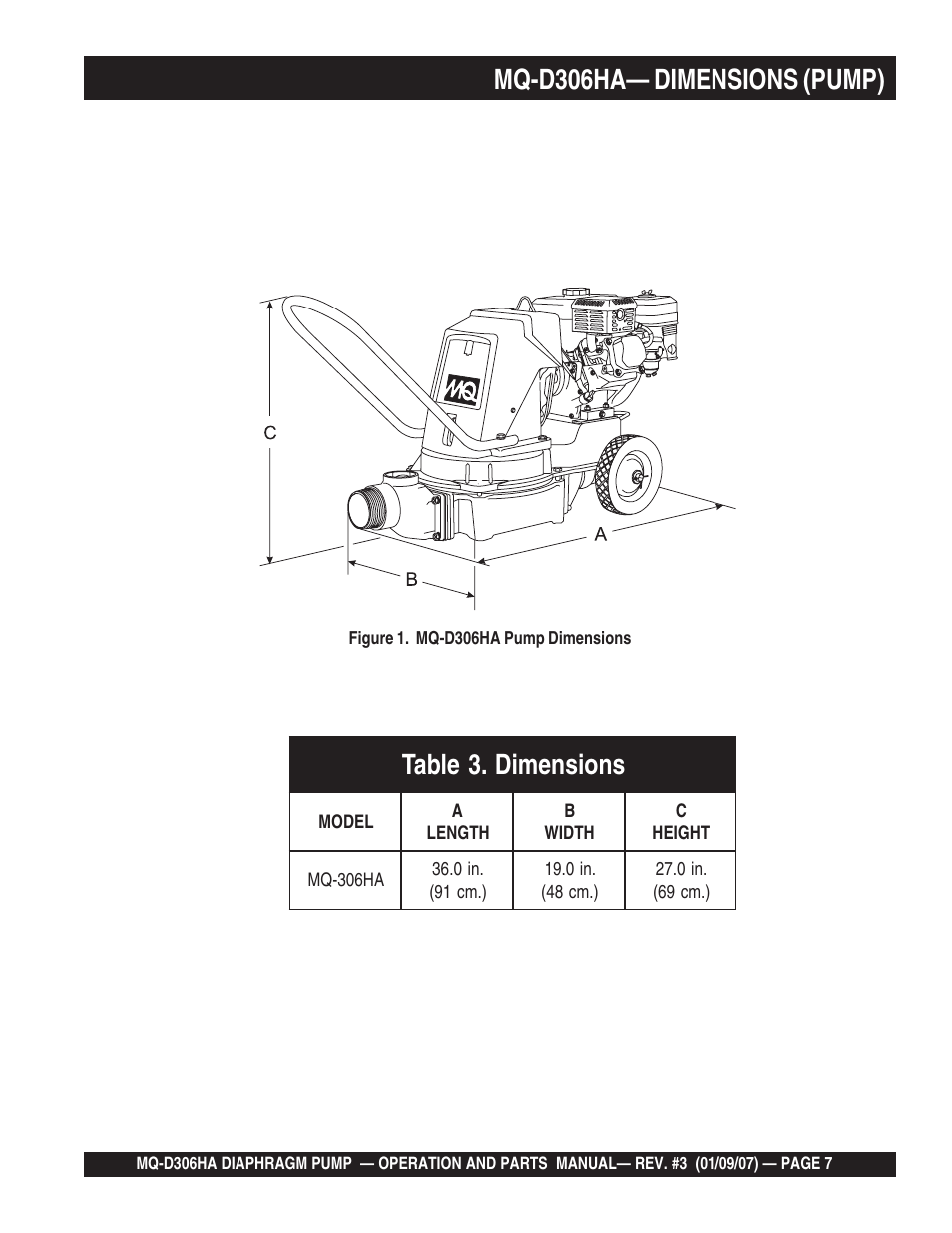 Mq-d306ha— dimensions (pump) | Multiquip MQD306HA User Manual | Page 7 / 70
