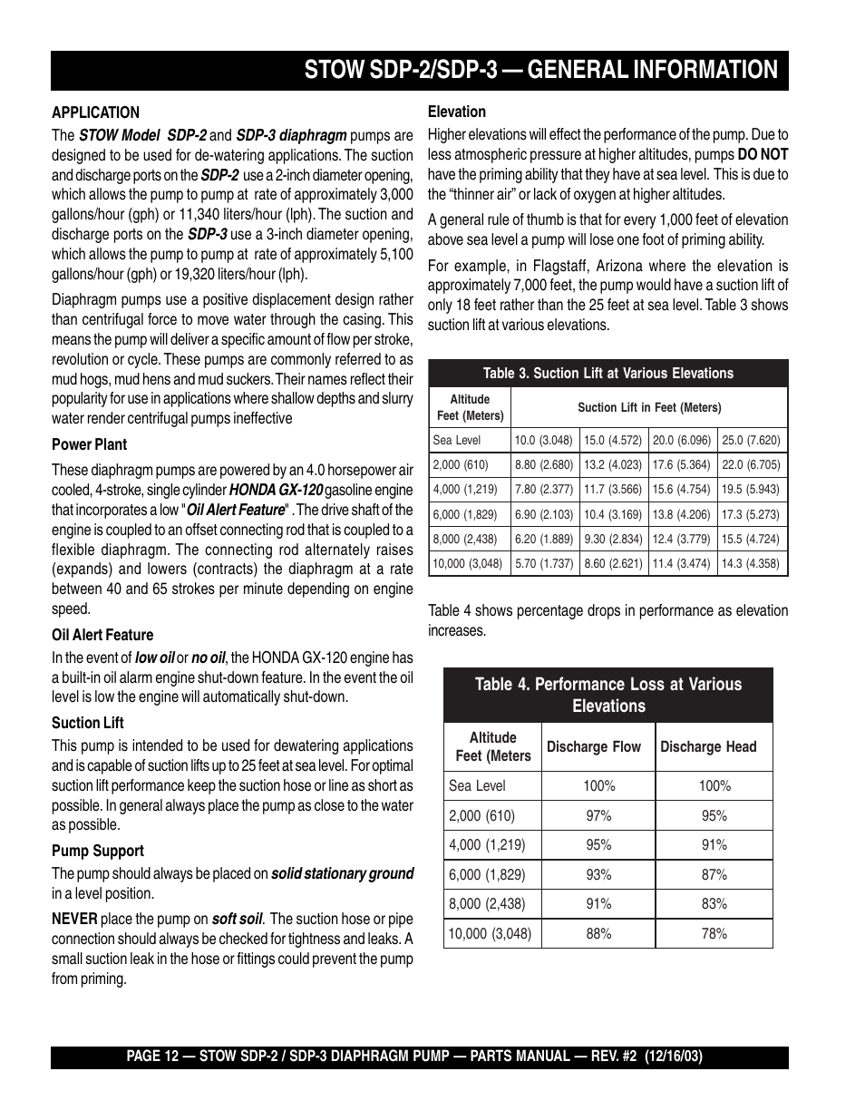 Stow sdp-2/sdp-3 — general information | Multiquip SDP3 User Manual | Page 12 / 76