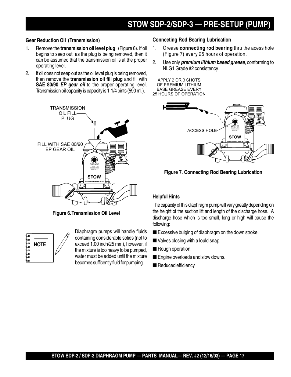 Stow sdp-2/sdp-3 — pre-setup (pump) | Multiquip SDP3 User Manual | Page 17 / 76
