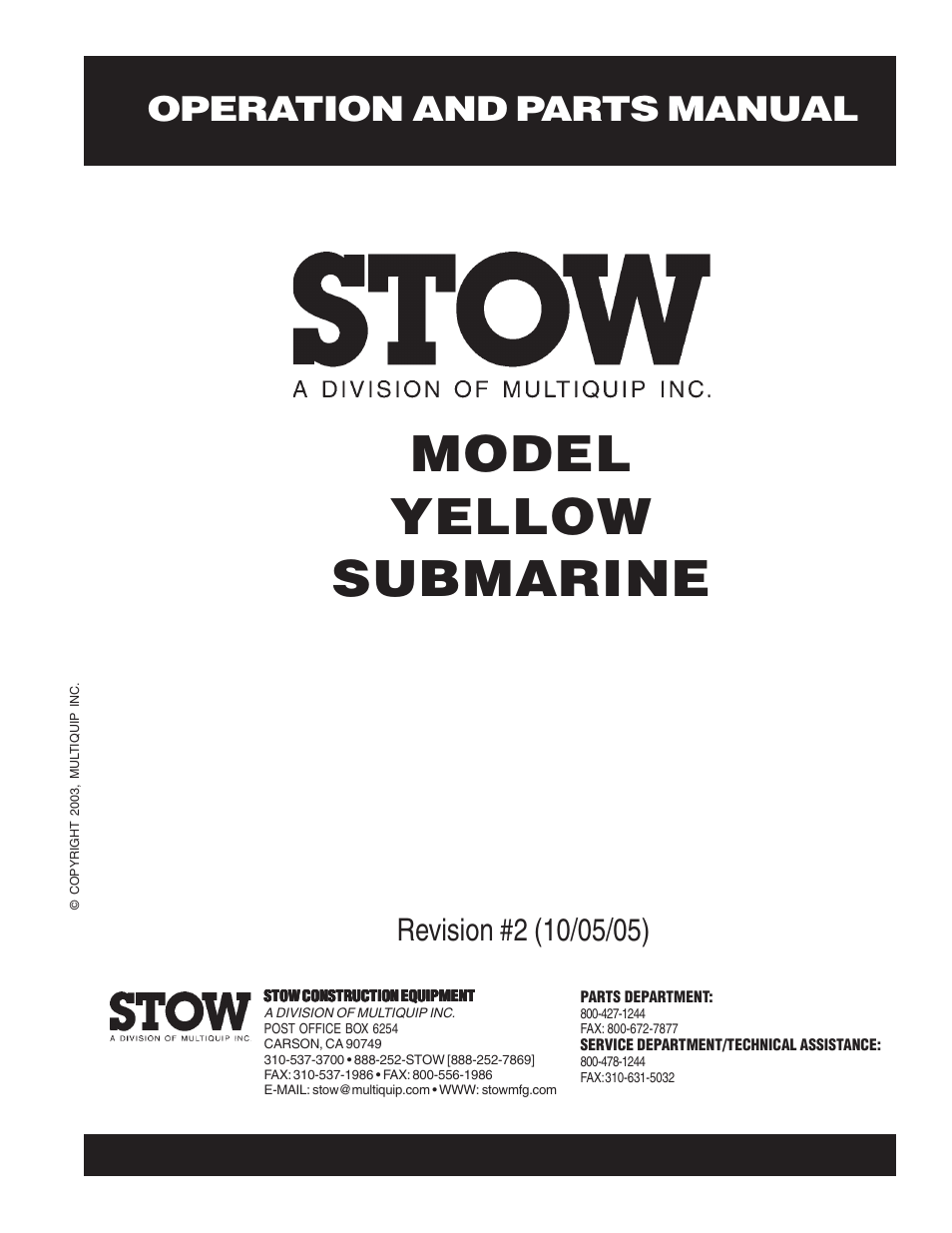 Multiquip YELLOW_SUBMARINE_rev_2 User Manual | 18 pages