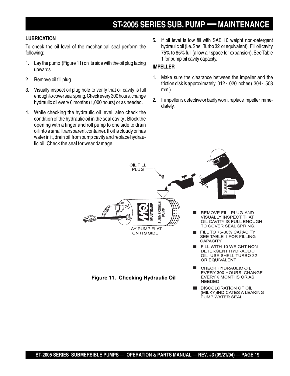 St-2005 series sub. pump, Maintenance | Multiquip ST2005 User Manual | Page 19 / 44