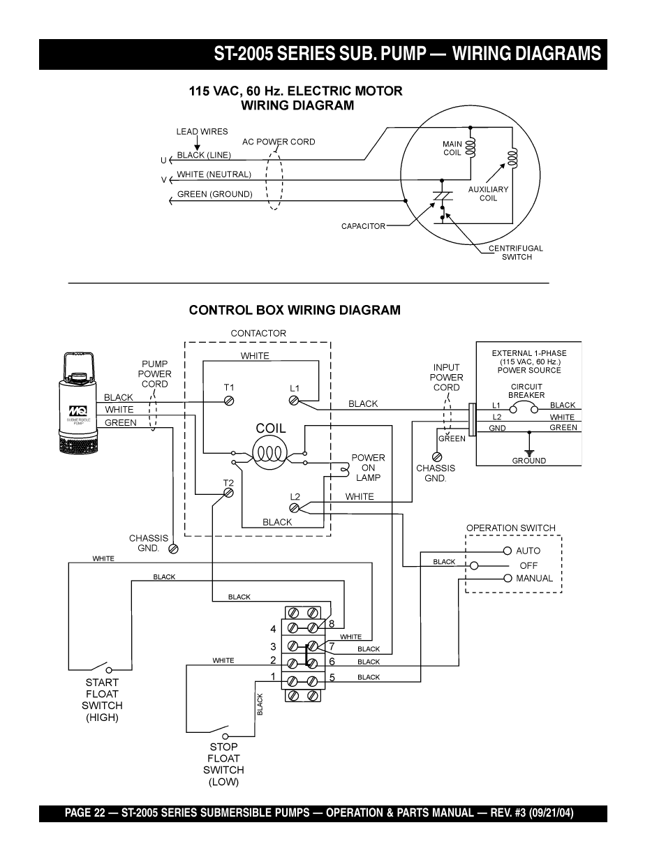 St-2005 series sub. pump — wiring diagrams | Multiquip ST2005 User Manual | Page 22 / 44