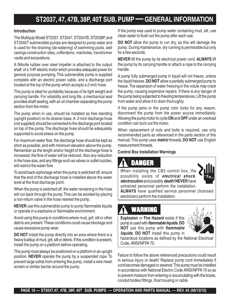 General information, Danger, Danger warning warning warning warning warning | Multiquip ST2040T User Manual | Page 10 / 34