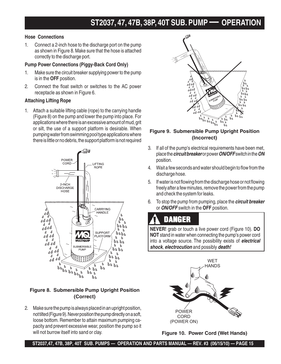 Operation, Danger | Multiquip ST2040T User Manual | Page 15 / 34