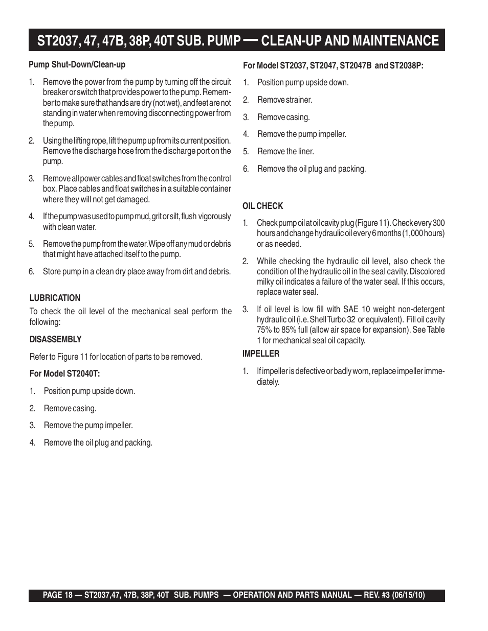 Clean-up and maintenance | Multiquip ST2040T User Manual | Page 18 / 34