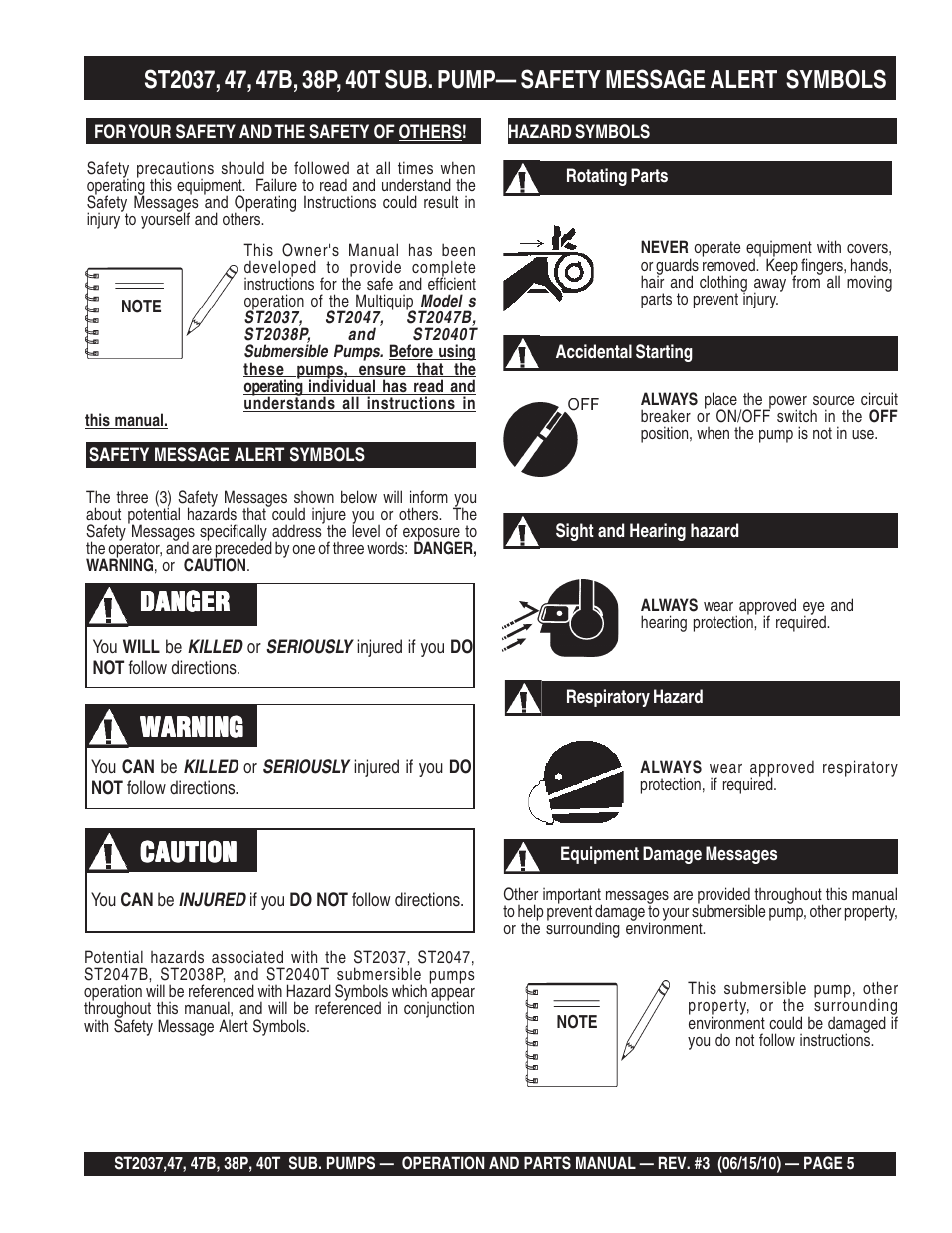 Warning | Multiquip ST2040T User Manual | Page 5 / 34