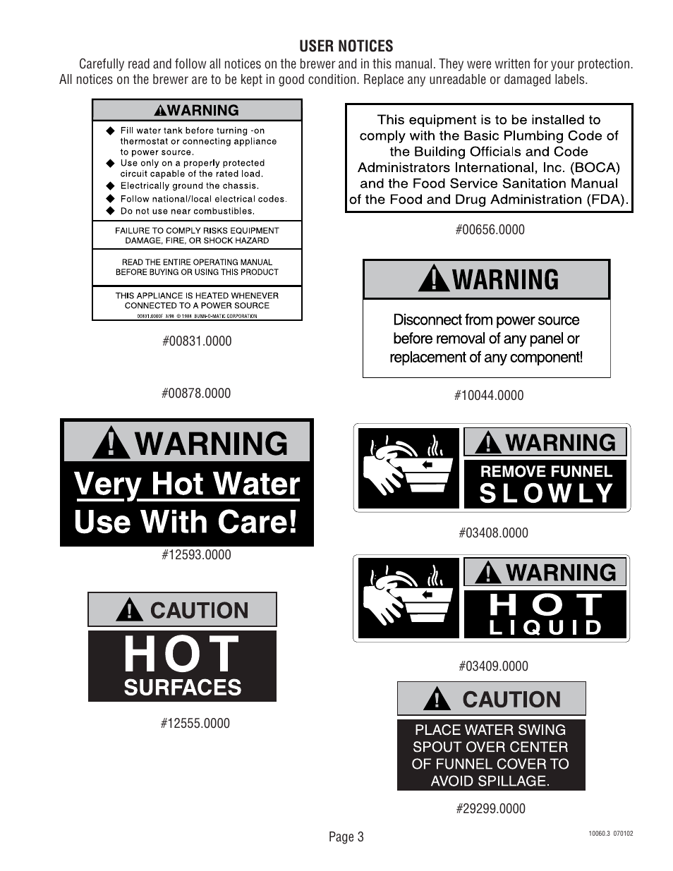 User notices | Bunn U3A User Manual | Page 3 / 30