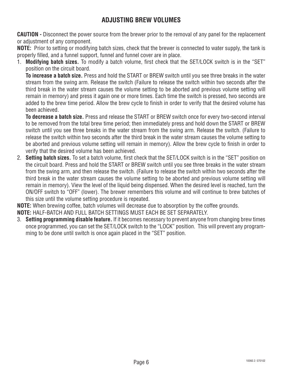 Adjusting brew volumes | Bunn U3A User Manual | Page 6 / 30
