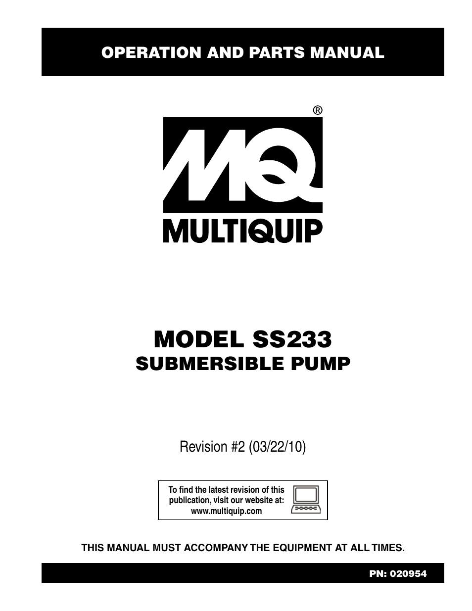Multiquip SS233 User Manual | 20 pages