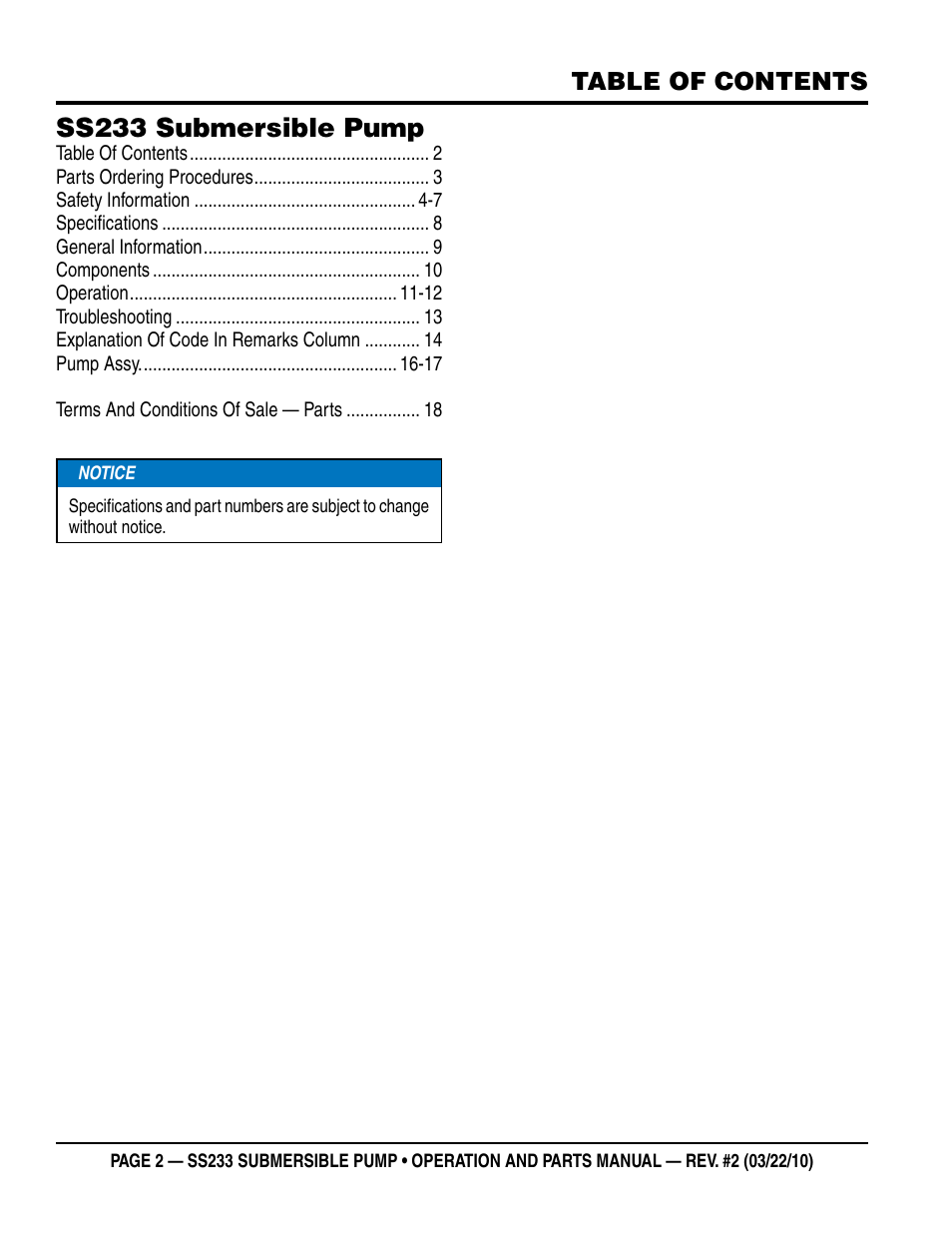 Multiquip SS233 User Manual | Page 2 / 20