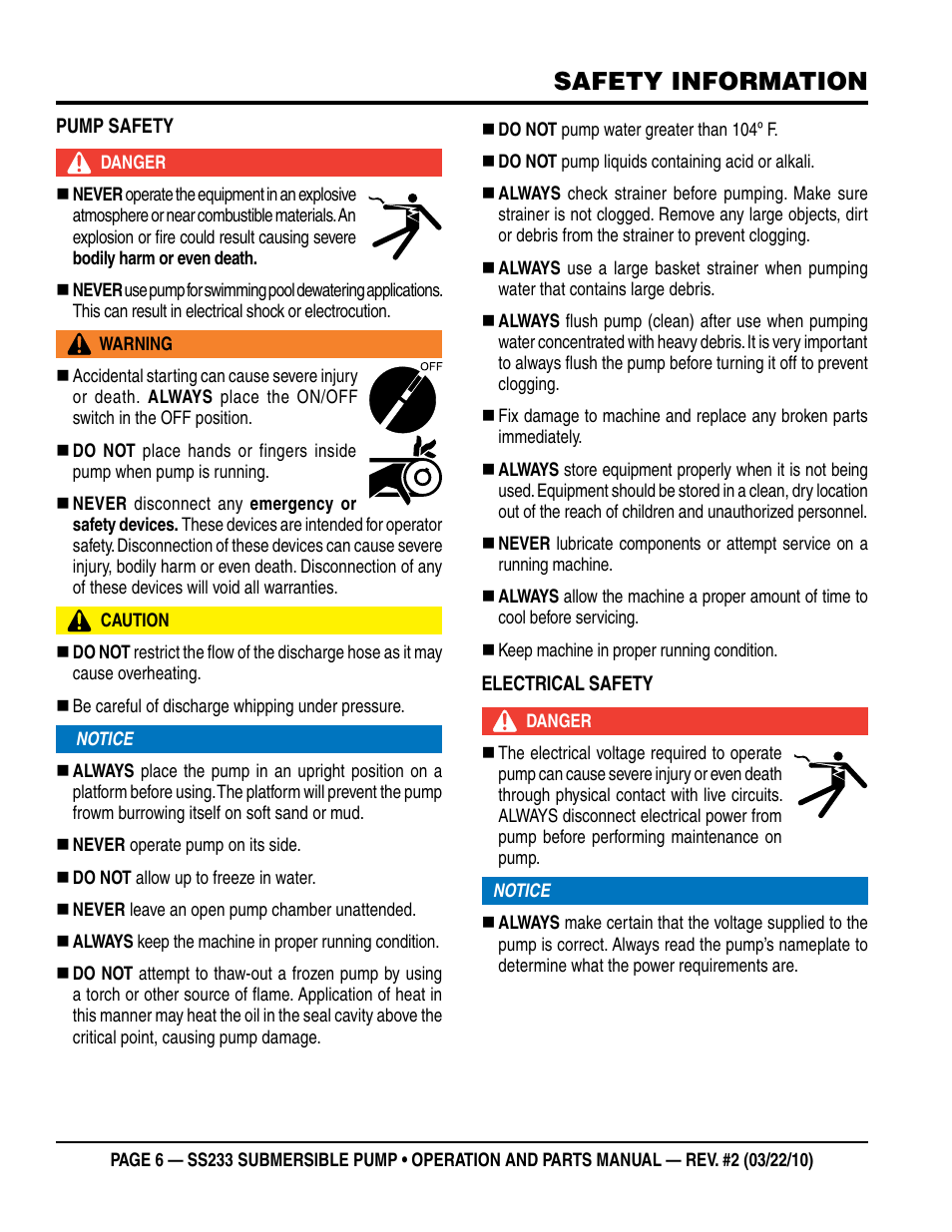 Safety information | Multiquip SS233 User Manual | Page 6 / 20