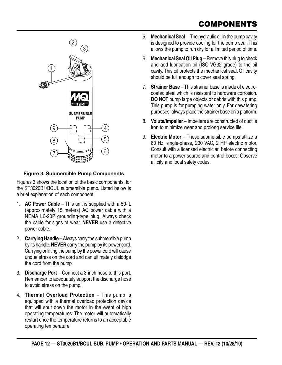 Components | Multiquip ST3020BCUL User Manual | Page 12 / 38
