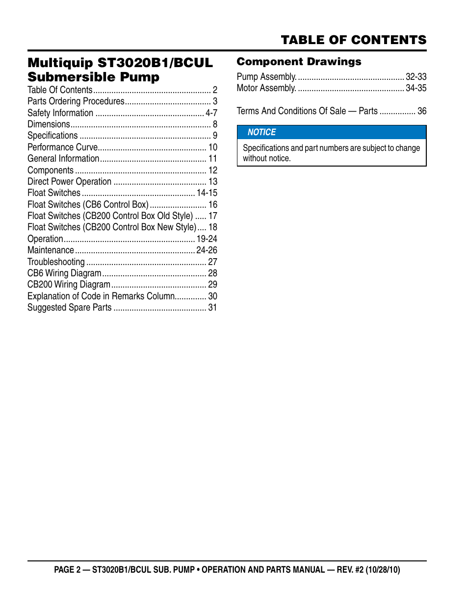 Multiquip ST3020BCUL User Manual | Page 2 / 38