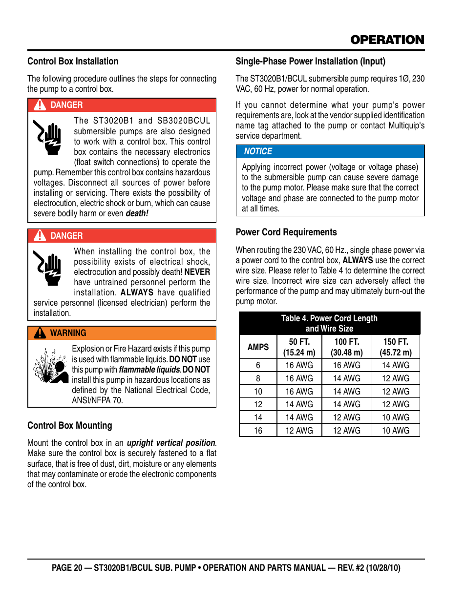 Operation | Multiquip ST3020BCUL User Manual | Page 20 / 38