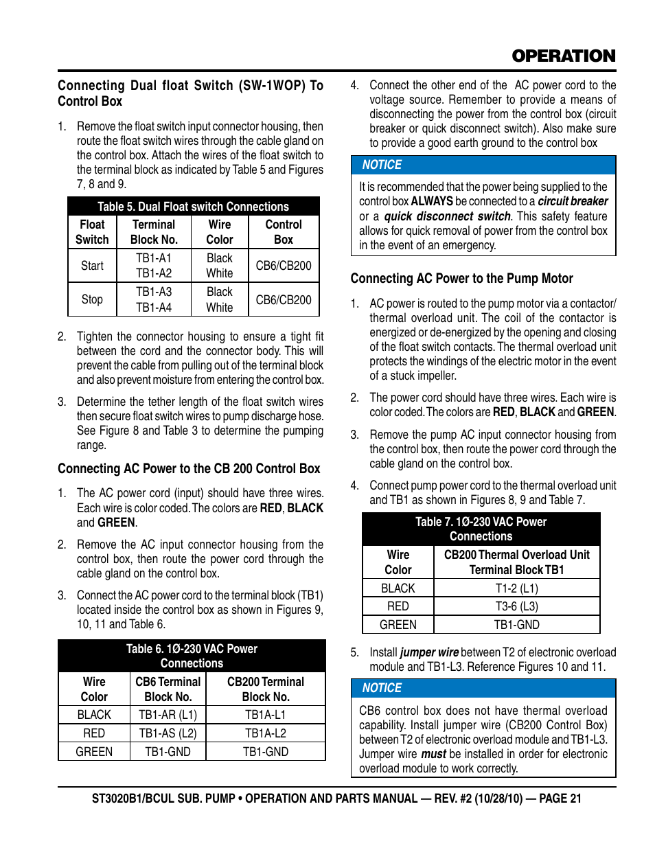 Operation | Multiquip ST3020BCUL User Manual | Page 21 / 38