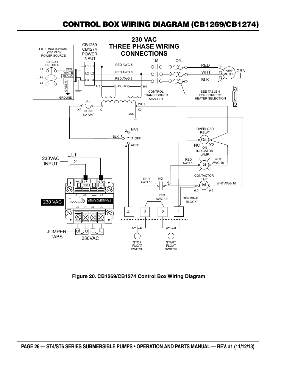 230 vac three phase wiring connections, 230 vac jumper tabs | Multiquip ST41460 User Manual | Page 26 / 40