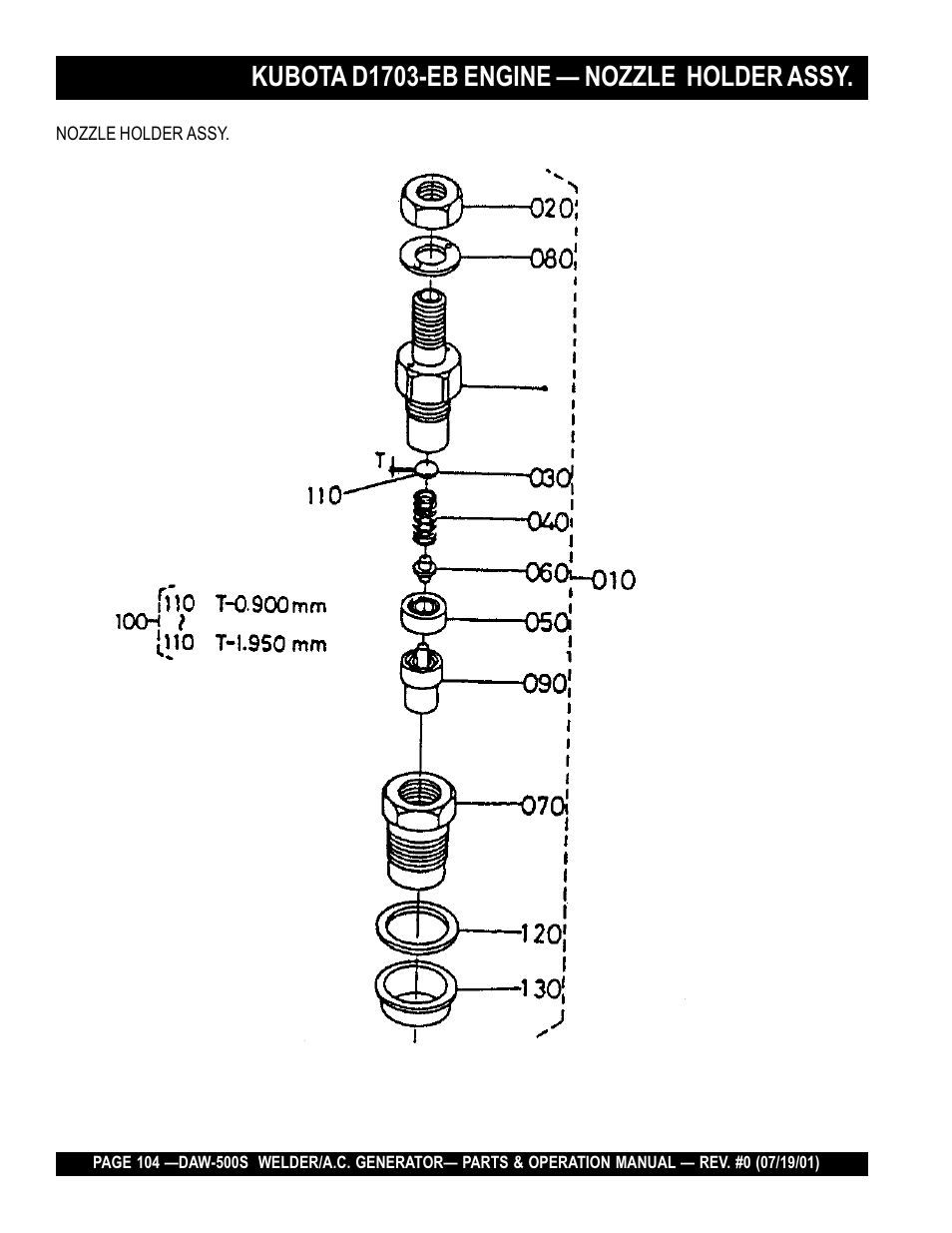 Kubota d1703-eb engine — nozzle holder assy | Multiquip DAW500S User Manual | Page 104 / 142