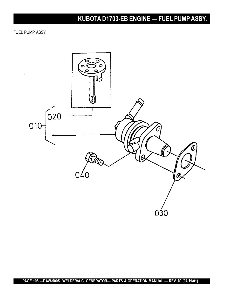 Kubota d1703-eb engine — fuel pump assy | Multiquip DAW500S User Manual | Page 108 / 142