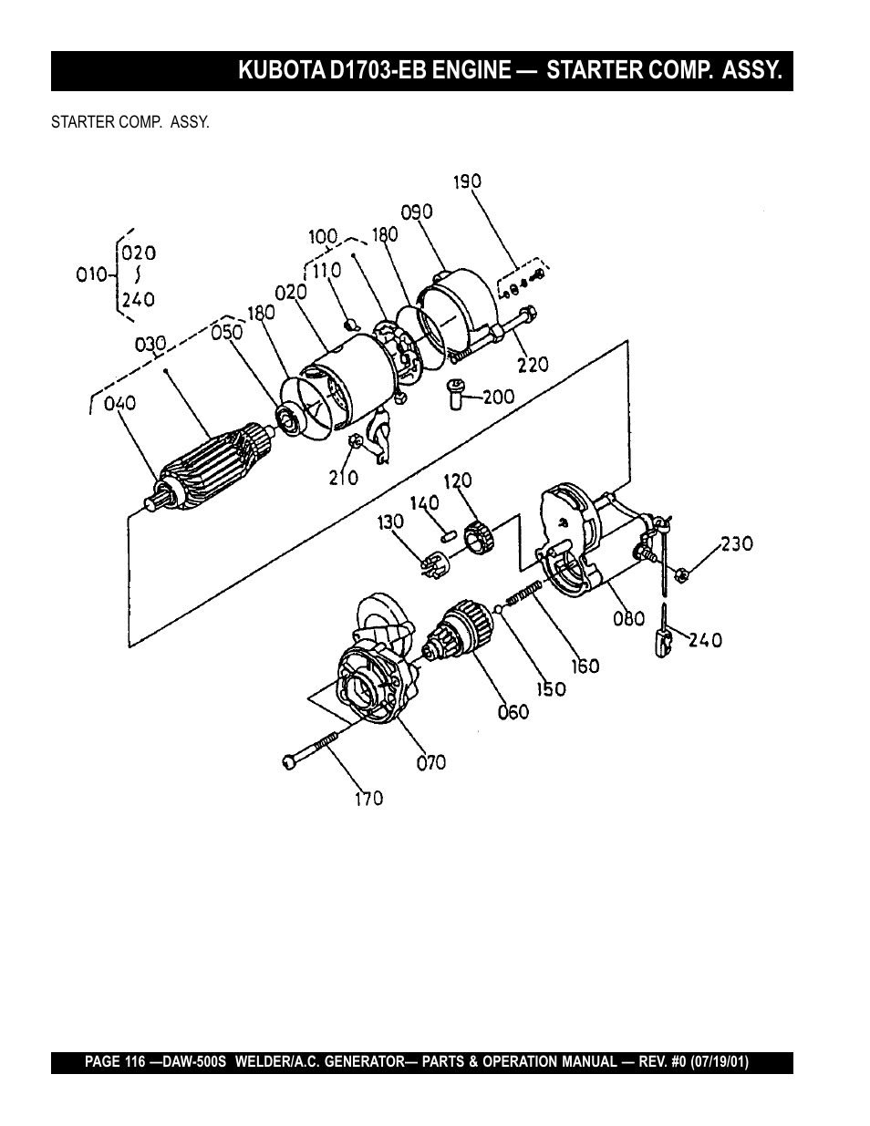Kubota d1703-eb engine — starter comp. assy | Multiquip DAW500S User Manual | Page 116 / 142