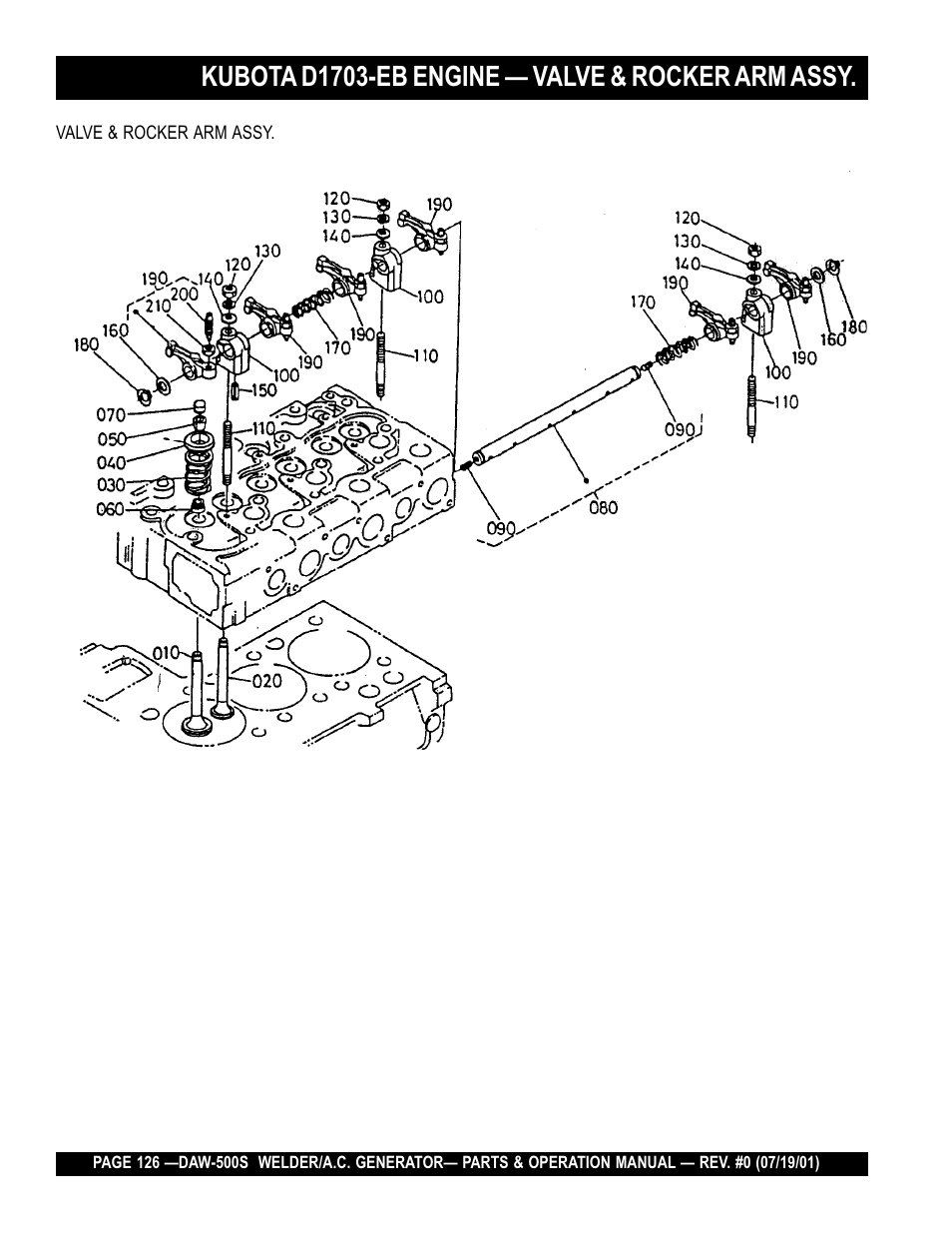 Kubota d1703-eb engine — valve & rocker arm assy | Multiquip DAW500S User Manual | Page 126 / 142