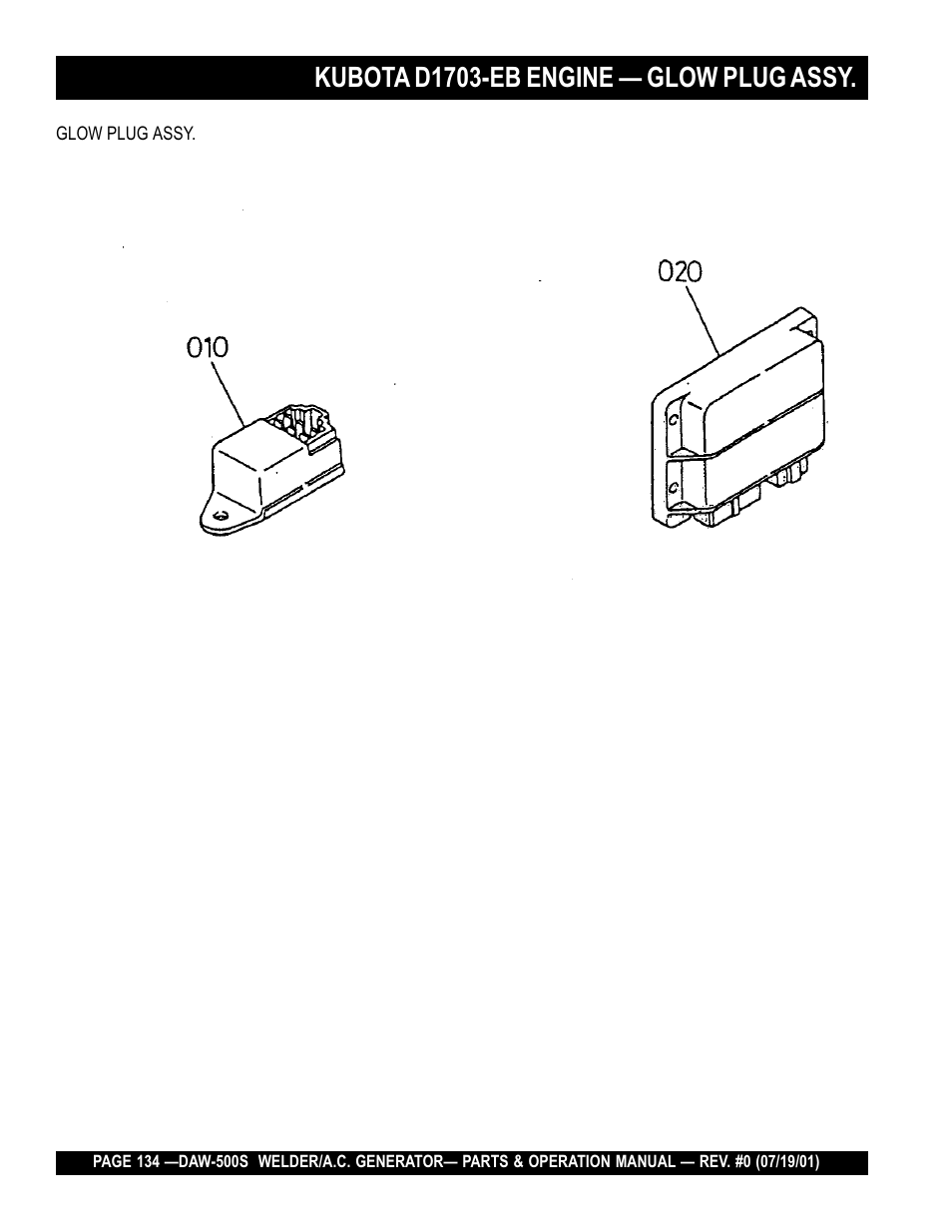 Kubota d1703-eb engine — glow plug assy | Multiquip DAW500S User Manual | Page 134 / 142