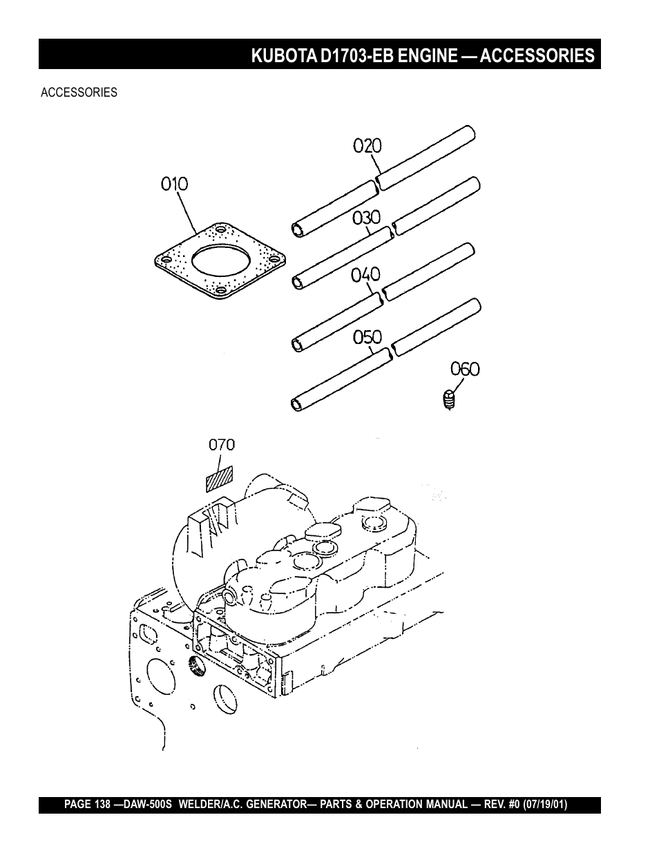 Kubota d1703-eb engine — accessories | Multiquip DAW500S User Manual | Page 138 / 142