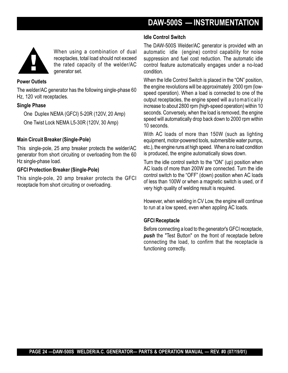 Daw-500s — instrumentation, Caution | Multiquip DAW500S User Manual | Page 24 / 142