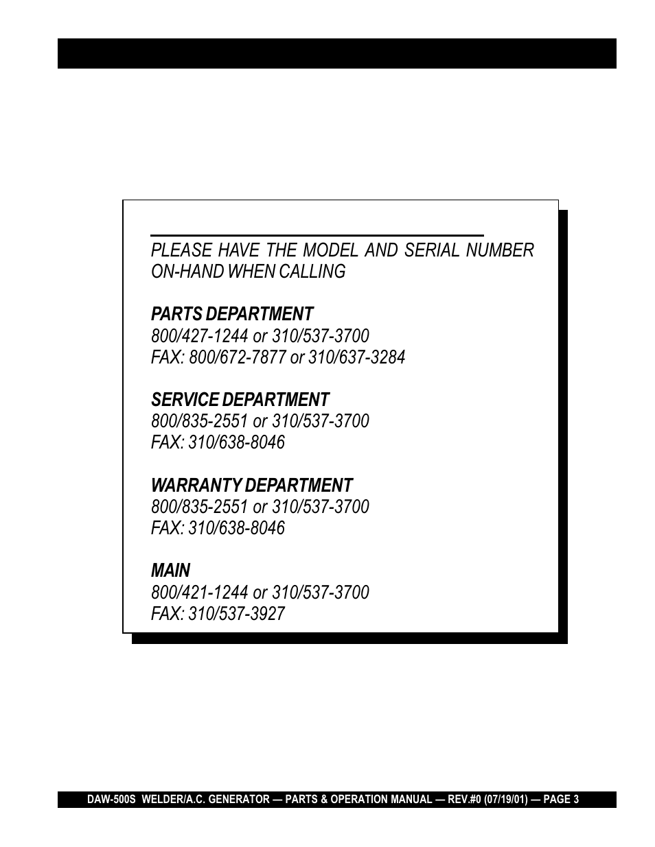 Here's how to get help | Multiquip DAW500S User Manual | Page 3 / 142