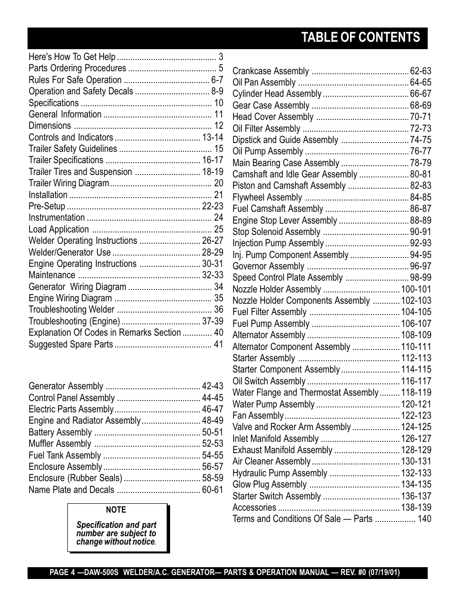 Multiquip DAW500S User Manual | Page 4 / 142