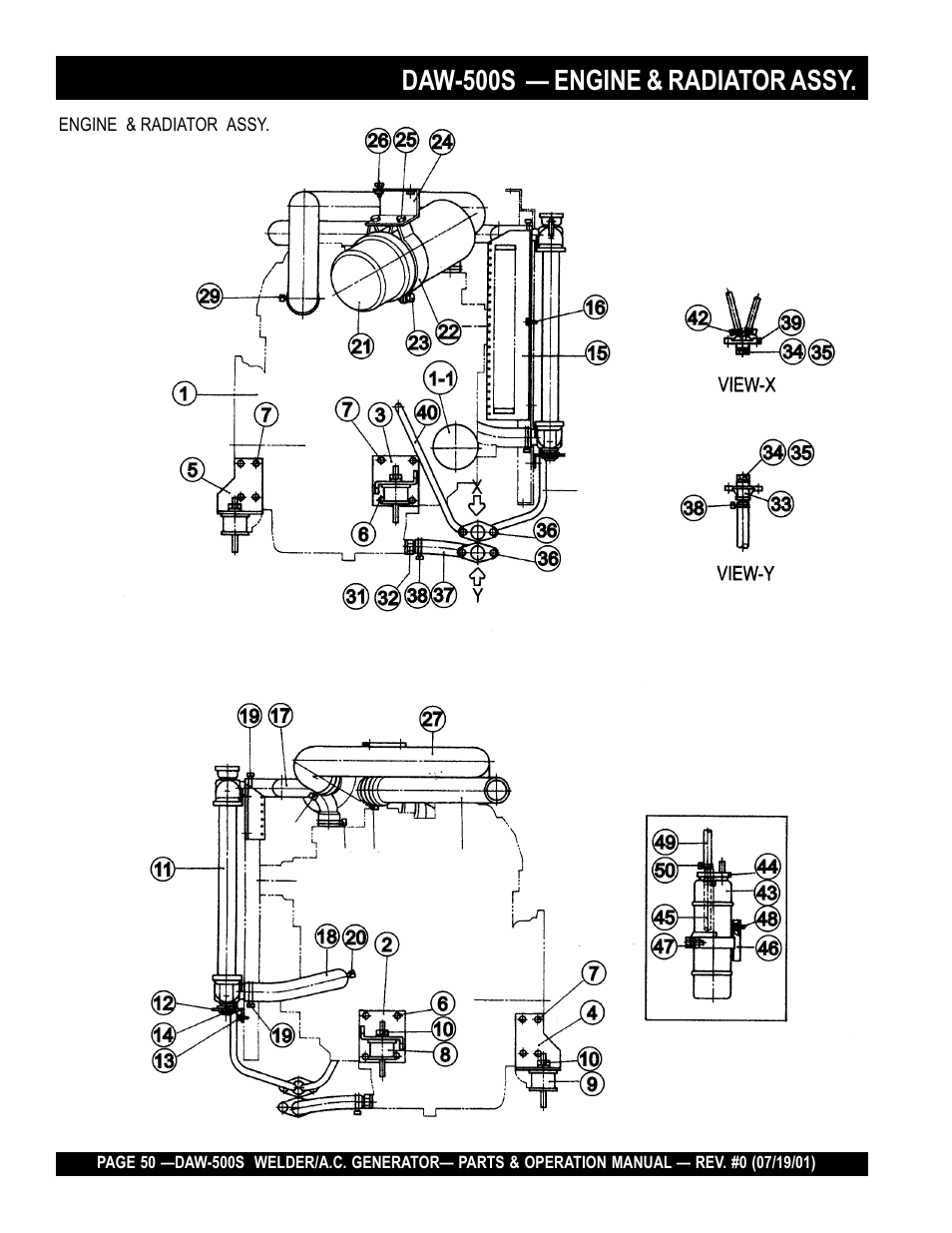 Daw-500s — engine & radiator assy | Multiquip DAW500S User Manual | Page 50 / 142