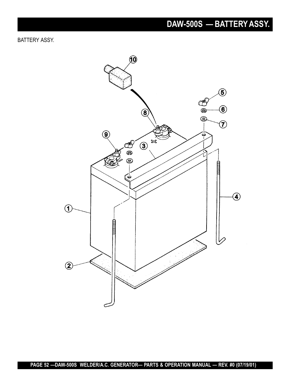 Daw-500s — battery assy | Multiquip DAW500S User Manual | Page 52 / 142