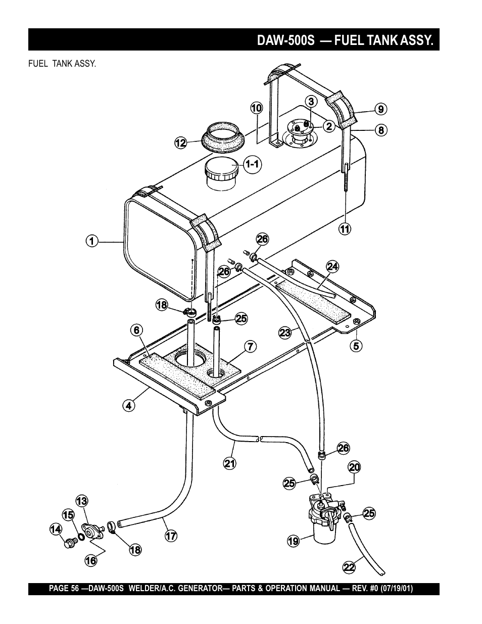 Daw-500s — fuel tank assy | Multiquip DAW500S User Manual | Page 56 / 142