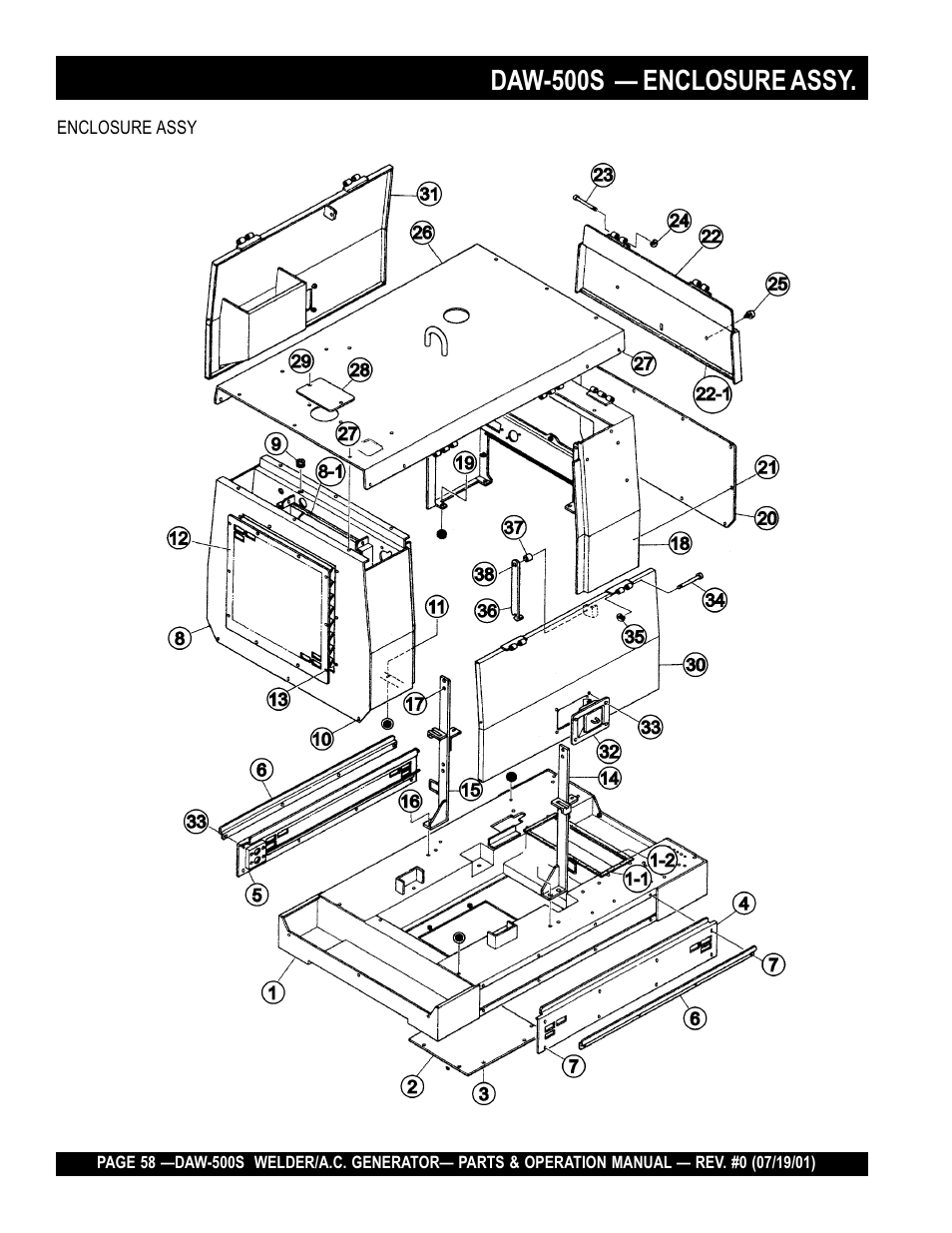 Daw-500s — enclosure assy | Multiquip DAW500S User Manual | Page 58 / 142