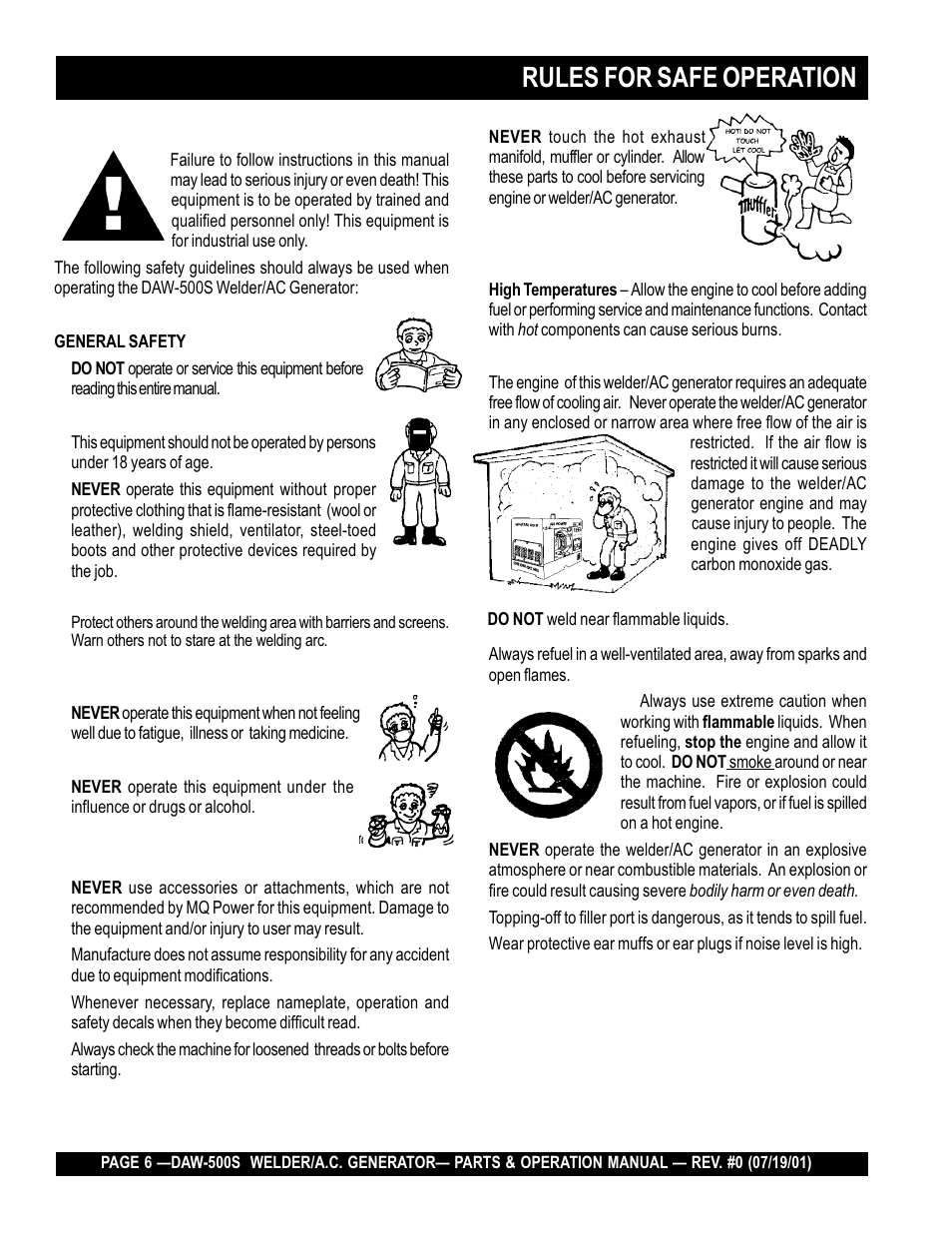 Rules for safe operation, Caution | Multiquip DAW500S User Manual | Page 6 / 142