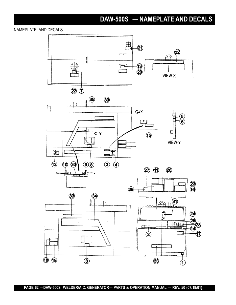 Daw-500s — nameplate and decals | Multiquip DAW500S User Manual | Page 62 / 142
