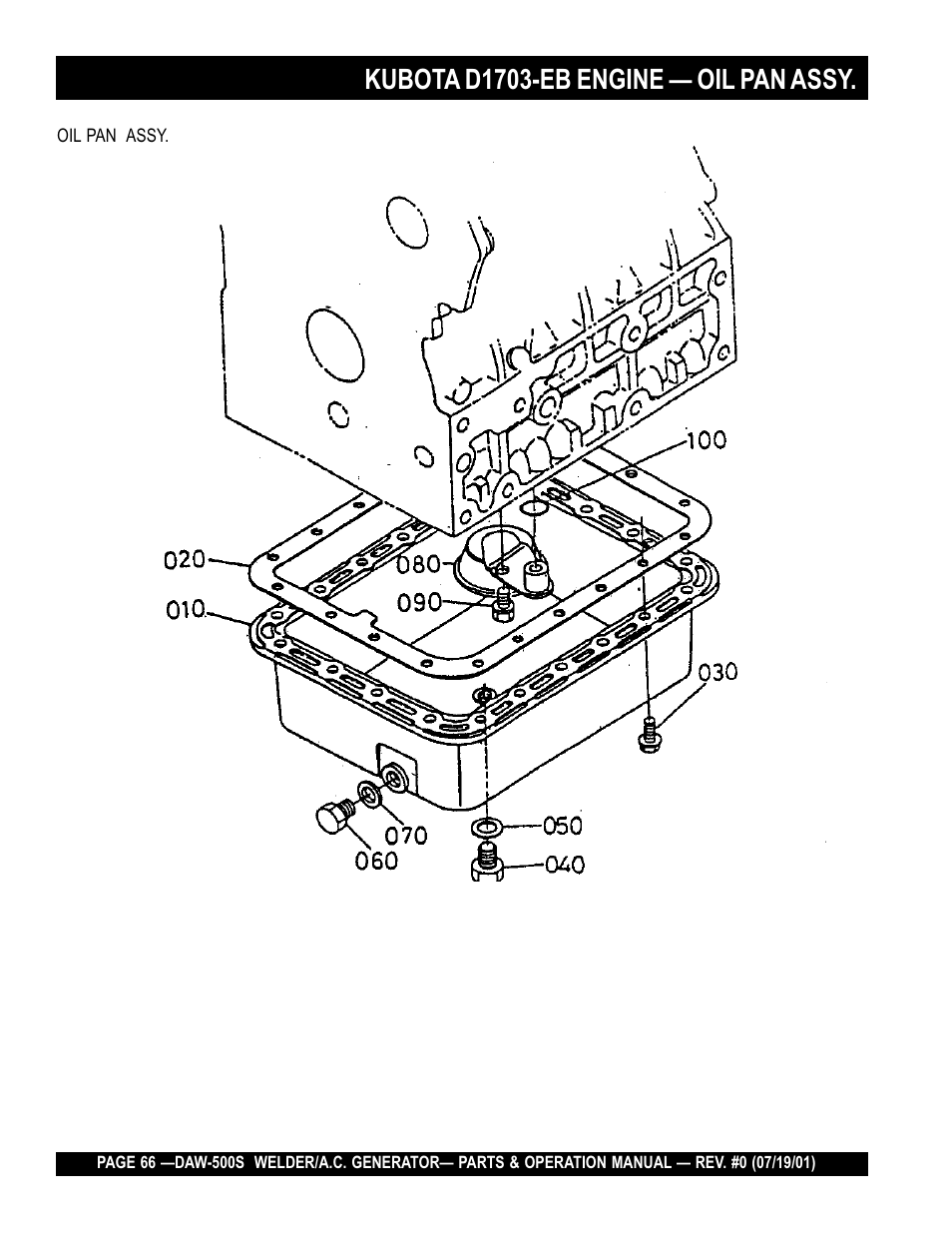 Kubota d1703-eb engine — oil pan assy | Multiquip DAW500S User Manual | Page 66 / 142