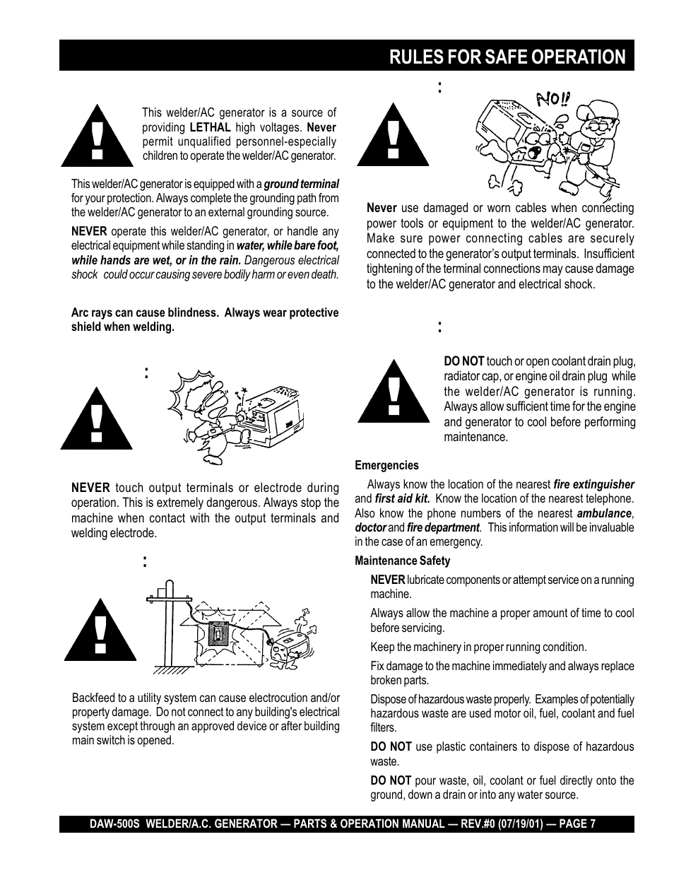 Rules for safe operation, Caution | Multiquip DAW500S User Manual | Page 7 / 142