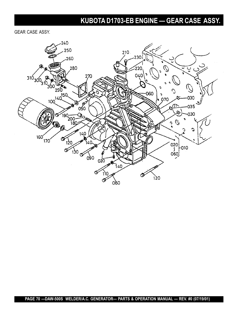 Kubota d1703-eb engine — gear case assy | Multiquip DAW500S User Manual | Page 70 / 142