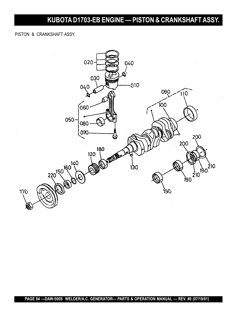 Kubota d1703-eb engine — piston & crankshaft assy | Multiquip DAW500S User Manual | Page 84 / 142