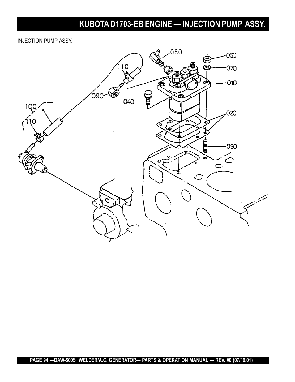 Kubota d1703-eb engine — injection pump assy | Multiquip DAW500S User Manual | Page 94 / 142