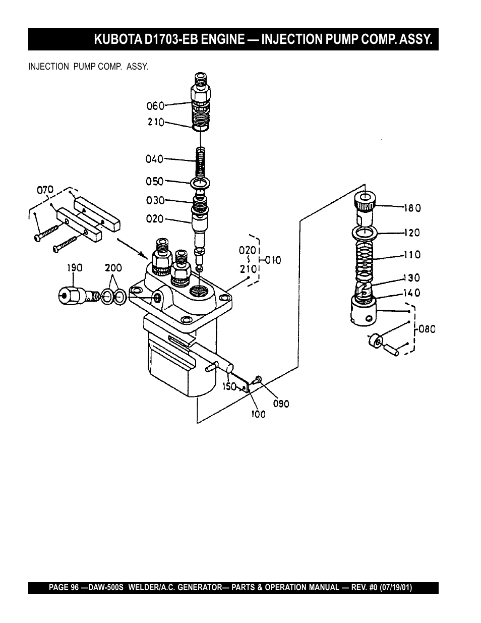 Kubota d1703-eb engine — injection pump comp. assy | Multiquip DAW500S User Manual | Page 96 / 142