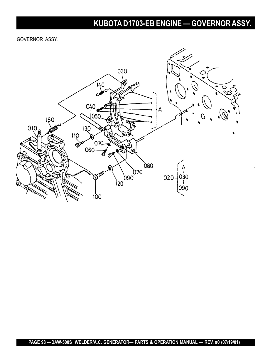 Kubota d1703-eb engine — governor assy | Multiquip DAW500S User Manual | Page 98 / 142