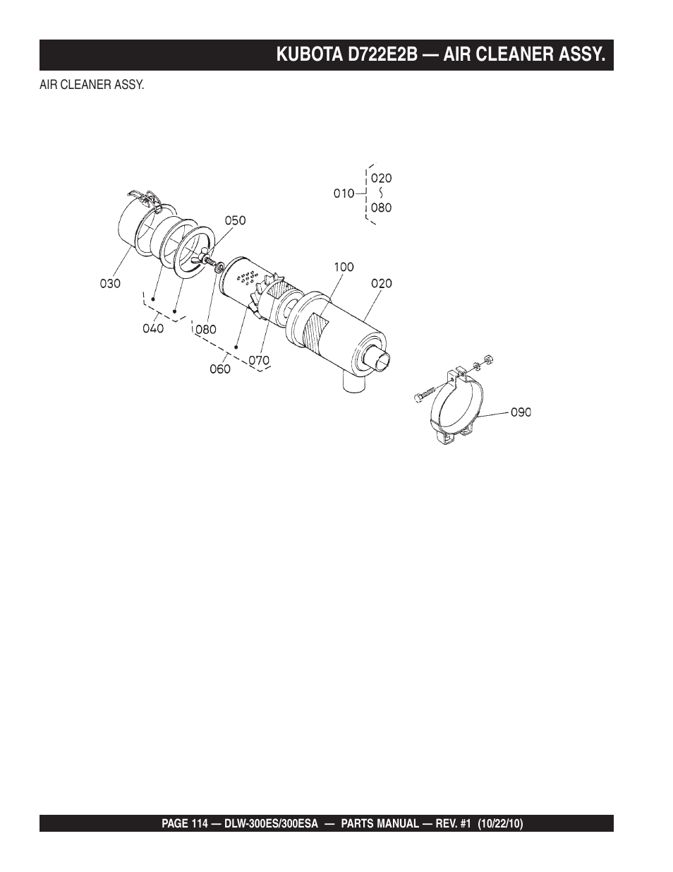 Kubota d722e2b — air cleaner assy | Multiquip DLW300ES_ESA User Manual | Page 114 / 124