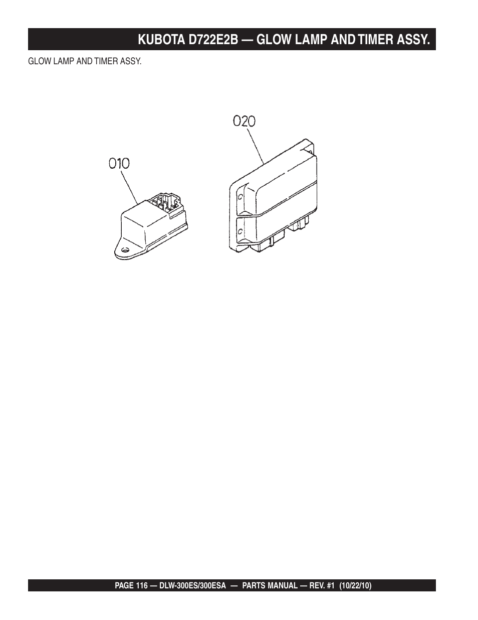 Kubota d722e2b — glow lamp and timer assy | Multiquip DLW300ES_ESA User Manual | Page 116 / 124