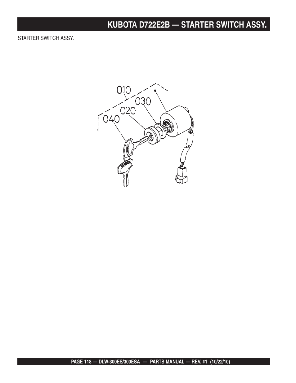 Kubota d722e2b — starter switch assy | Multiquip DLW300ES_ESA User Manual | Page 118 / 124