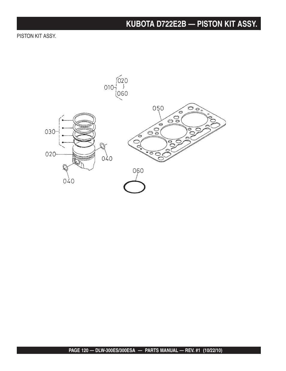 Kubota d722e2b — piston kit assy | Multiquip DLW300ES_ESA User Manual | Page 120 / 124