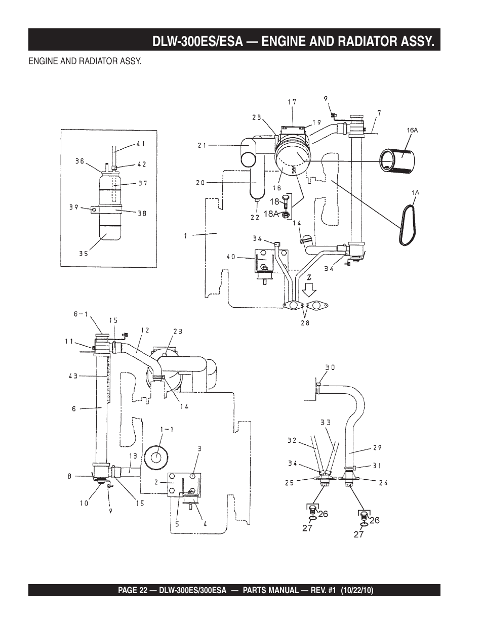 Dlw-300es/esa — engine and radiator assy | Multiquip DLW300ES_ESA User Manual | Page 22 / 124