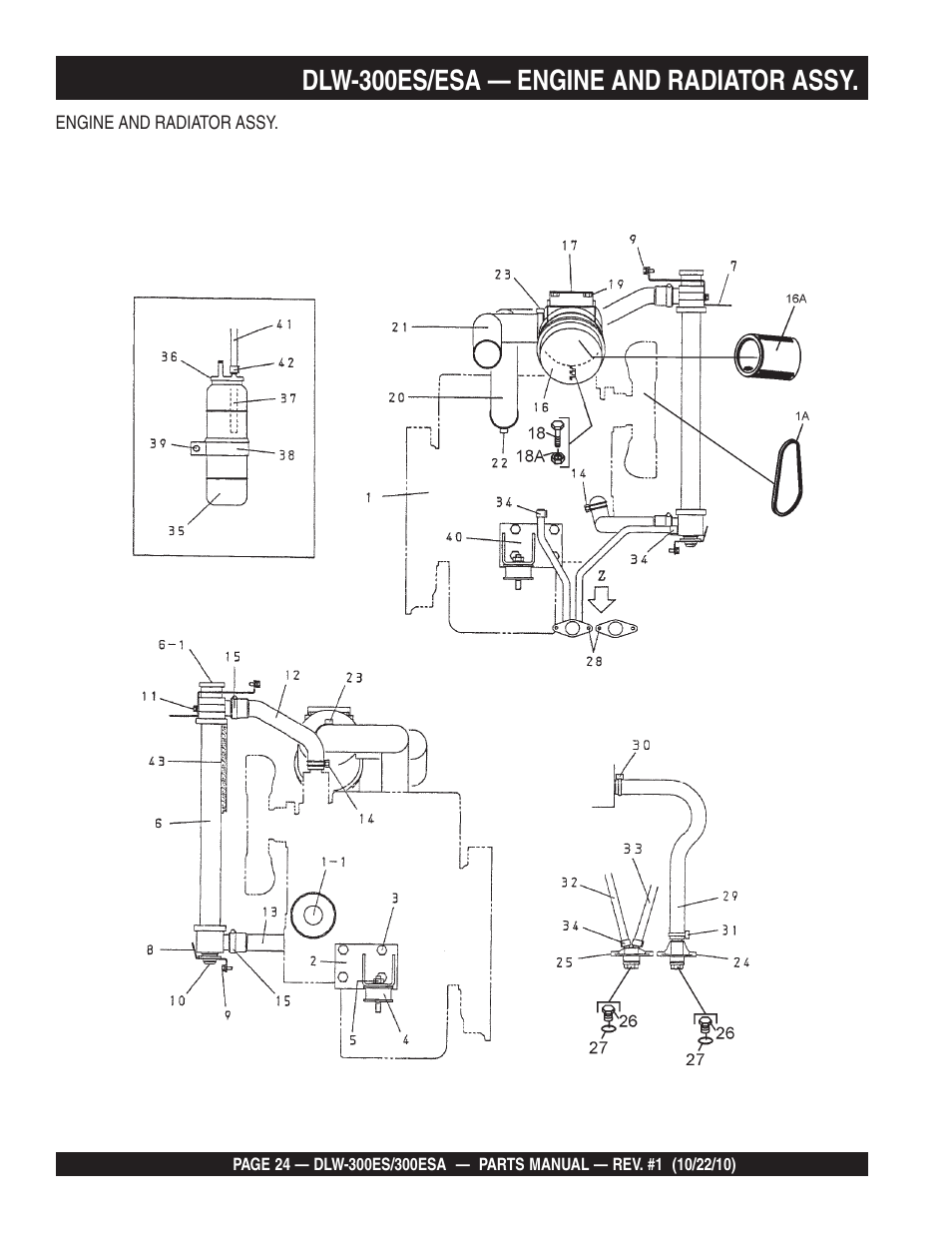 Dlw-300es/esa — engine and radiator assy | Multiquip DLW300ES_ESA User Manual | Page 24 / 124