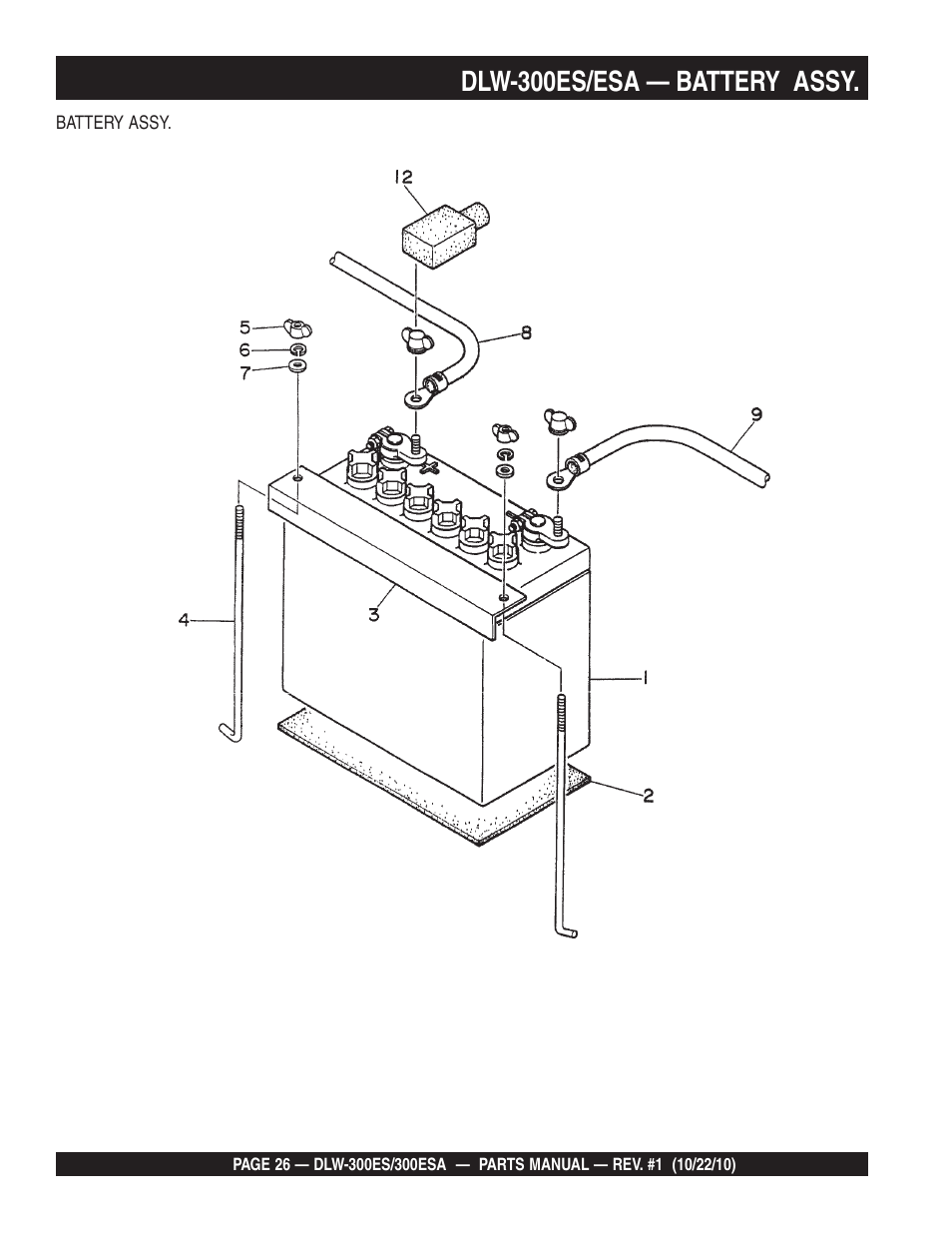 Dlw-300es/esa — battery assy | Multiquip DLW300ES_ESA User Manual | Page 26 / 124