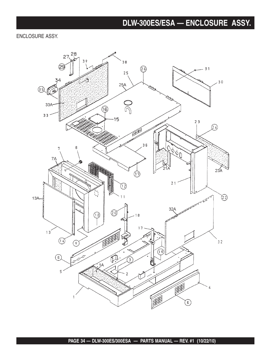 Dlw-300es/esa — enclosure assy | Multiquip DLW300ES_ESA User Manual | Page 34 / 124